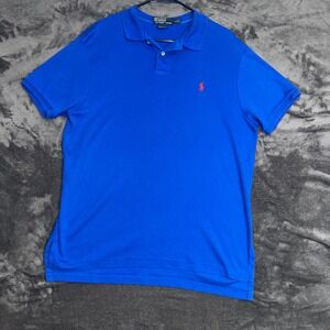 Men's Large Polo Ralph Lauren Polo Shirt Blue Excellent Custom Fit Short Sleeve
